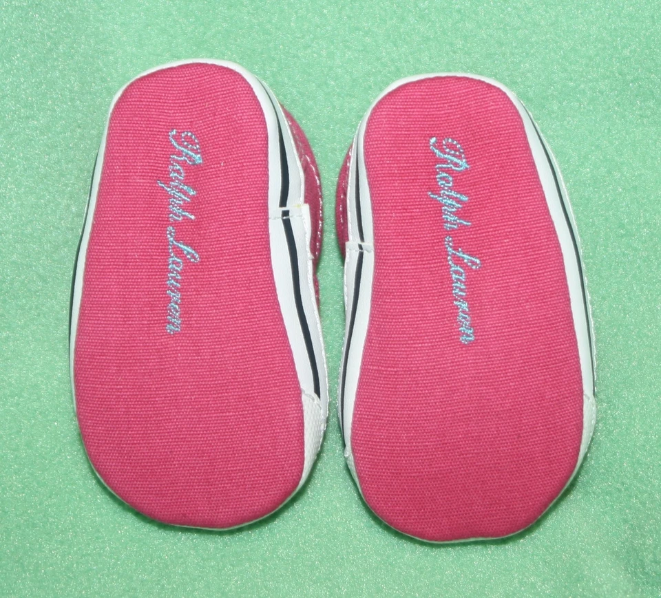 Ralph Lauren Zapatos Vaughn Lona Bebé Rosa Frambuesa Tenis Zapatos Cordones Caja de Regalo Foto 3 de 4
