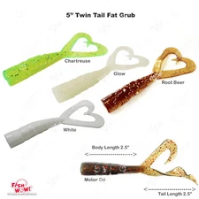 5" Grub (tail extended) Fat Scampi Twin Tail Perch Fish WOW! Random Colors lot