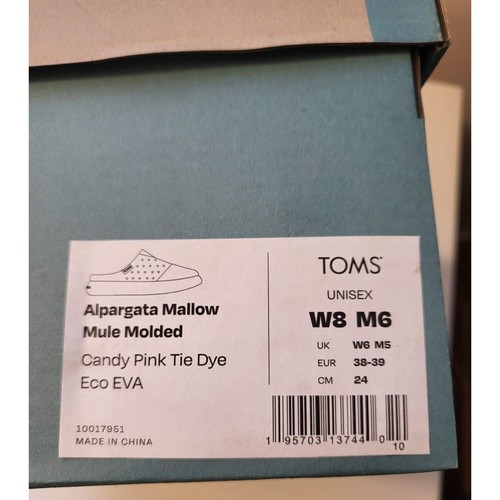 TOMS Women's Alpargata Mallow Mule Shoes Size 8 Candy Pink Tie Dye - Picture 4 of 4
