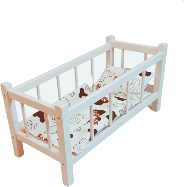 Goldkids - Puppenbett Holz - Baby Puppen Bett Mit BettwäScheset Aus Baumwolle-image