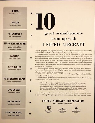 1942 United Aircraft Corp East Hartford CT War Effort WWII Vintage Print Ad