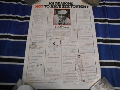 1981 VTG 28x20 101 Reasons NOT to have Sex Tonight by Dr. I.M Potent poster 