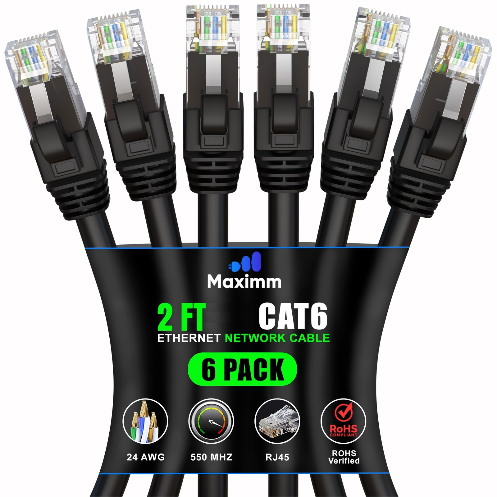 6-Pack 2ft Cat6 Ethernet Cable High-Speed LAN Internet Network Cables-image