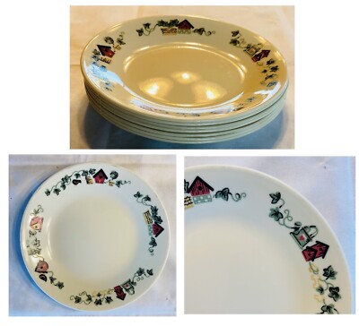 VINTAGE Corelle Bread Plates  6.75'' GARDEN HOME Birdhouse 7-Piece Set EXCELLENT