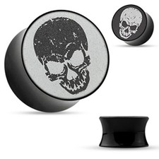 Acrylique Plastique Tunnel Plug Piercing 3D Holografie Tête de Mort Femme Hommes
