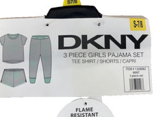 DKNY GIRLS 3 PC PAJAMA SET GRAY/AQUA S 7/8 NWTD