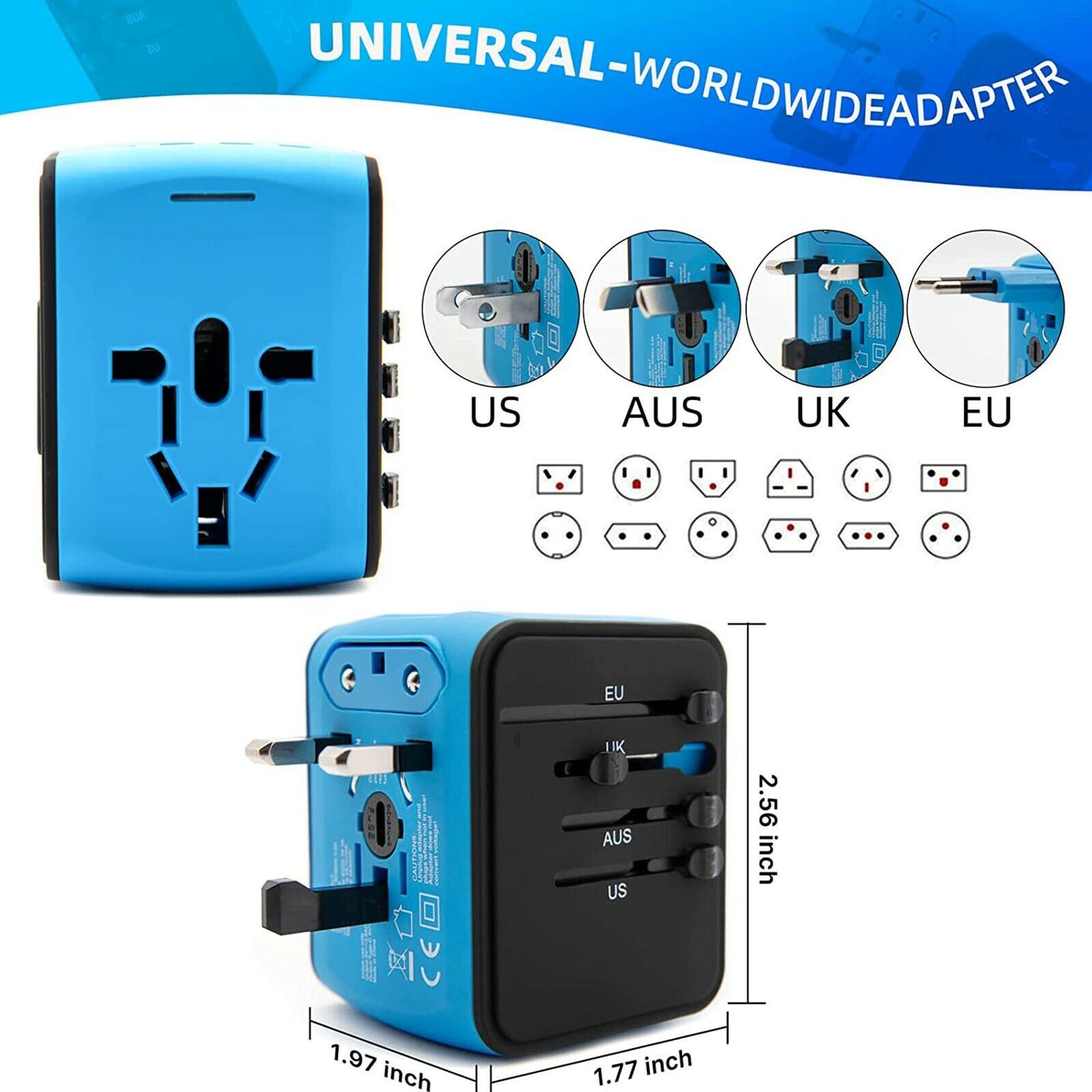 Universal Adapter International Power Adapter Charger for Australia, US, UK, EU