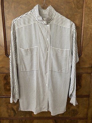   Langbluse/Tunika*100% Seide*weiss mit schwarzen Streifen*weich*Gr. 36-38*TOP