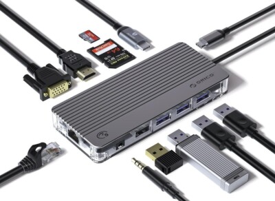 ORICO Transparent 11 IN 1 Type-C Docking Station USB 3.0 5Gbps 4K HDMI&VGA RJ45