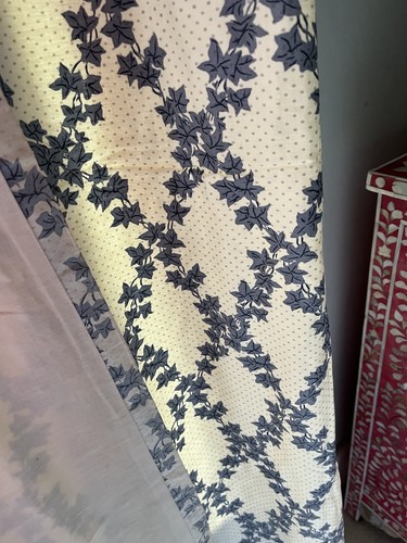 DESIGNER COTTAGE COUNTRY CHIC BESPOKE LEAVES TRELLIS FRENCH BLUE WHITE CURTAINS - Picture 10 of 15