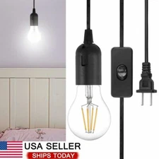E26 E27 Light Bulb Socket to AC Wall Outlet Plug Adapter On/Off Switch 6 FT Cord
