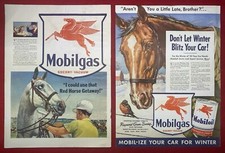 1941-1945 WW II ERA (LOT OF 2)  ~MOBILGAS~ MAGAZINE ADVERTISEMENTS+PEGASUS LOGO!