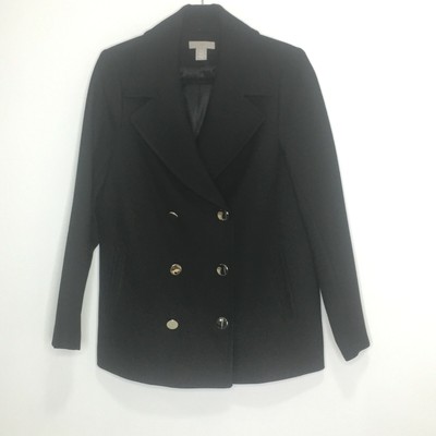 H\u0026M Pea Coat Black Double Breasted 