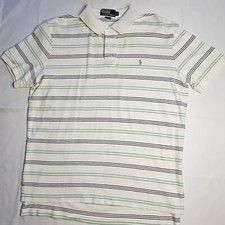 Mens Polo Ralph Lauren Short Sleeve White Striped Polo Shirt Size Large