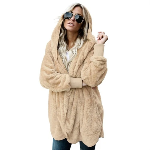 Womens Hooded Sherpa Jacket Fleece Cardigan Winter Trendy Plush Coat - Bild 15 von 30