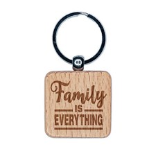 Family is Everything Engraved Wood Square Keychain Tag Charm