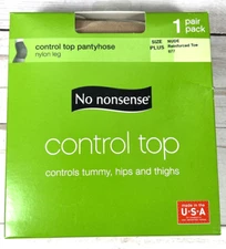 No Nonsense Plus Size Control Top Pantyhose Nylon Leg 1 Pair Nude 877 Reinforced