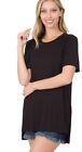 Women's Round Neck Premium Modal Top Short Sleeve Hi-Low Hem Side Slits T Shirt