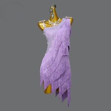 Purple Adult Women Latin Dance Tassel Competition Dress Ballroom Show Clothes