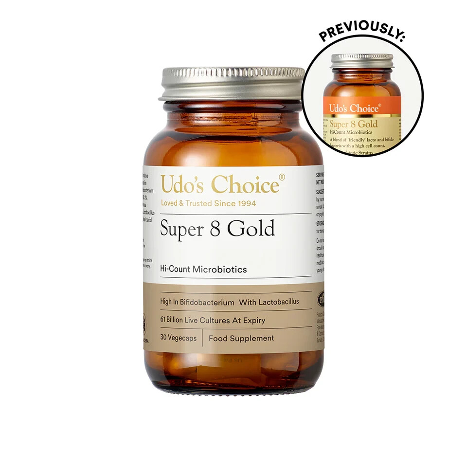 Udo's Choice Super 8 Gold Hi-Count Microbiotics 30 VegeCaps 61 Billion Cultures