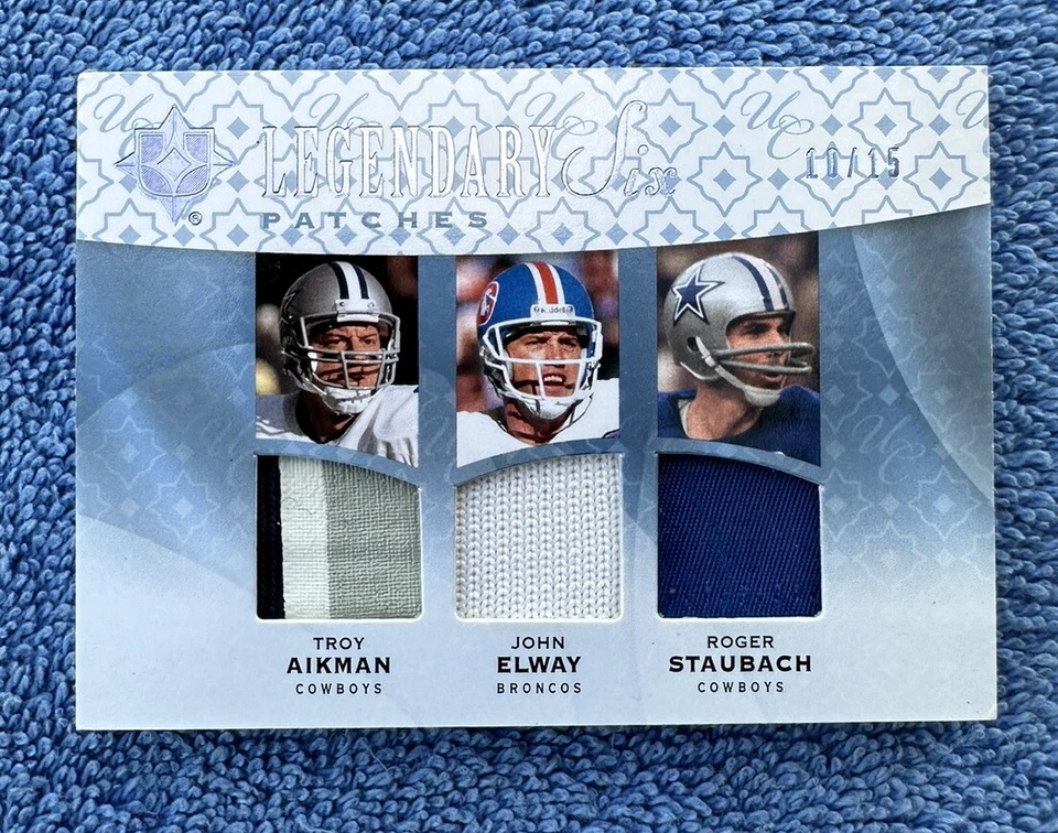 2009 Ultimate Legendary Six Patch Card Staubach Payton Sanders Aikman Elway /15 - Image 2 of 4