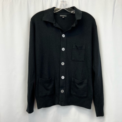 NDSTRY By Ico Womens Cardigan Sweater Black Long Sleeve Collar Buttons Pockets S