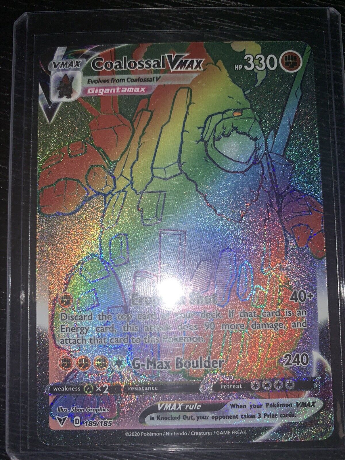 Coalossal VMAX RAINBOW SECRET RARE Pokémon TCG Vivid Voltage 189/185