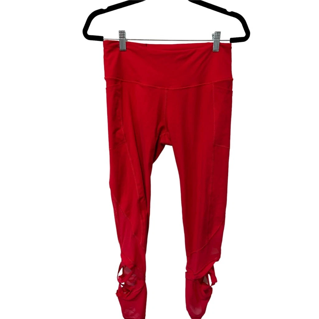 Victoria Secret Sport Cropped Leggings Red Criss Cross Ankle Pants