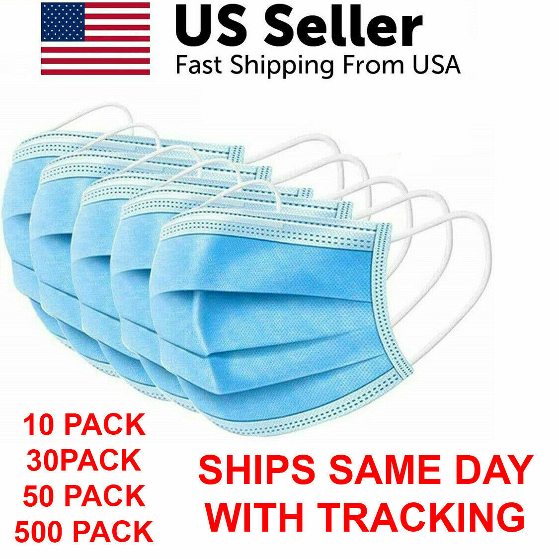 10/20/50 Face Mask Mouth Cover Surgical Medical Dental Disposable 3-Ply Earloop