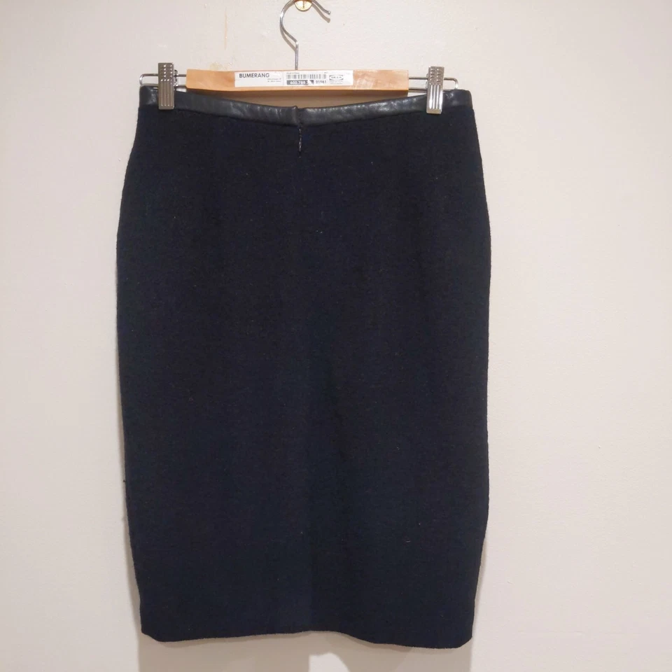 Falda lápiz vintage Donna Karan New York con ribete de cuero 100 % lana - talla 10 Foto 4 de 4