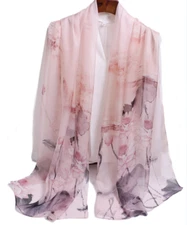 100%  Silk large Scarf Women neckerchief Shawl Wrap floral pink red gray MY207-8