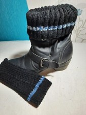 Stulpen, Beinstulpen, Stiefelstulpen handgestrickt aus Strumpfwolle, mit Borte