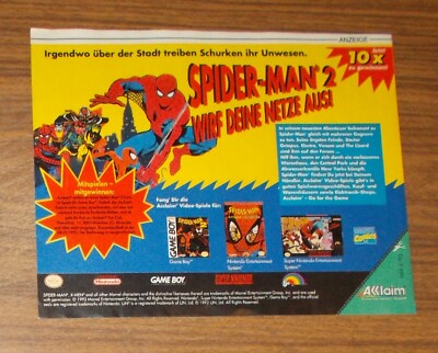 Seltene Werbung Gameboy Spider-Man 2 SNES Spider-Man X-Men Arcade's Revenge 1993