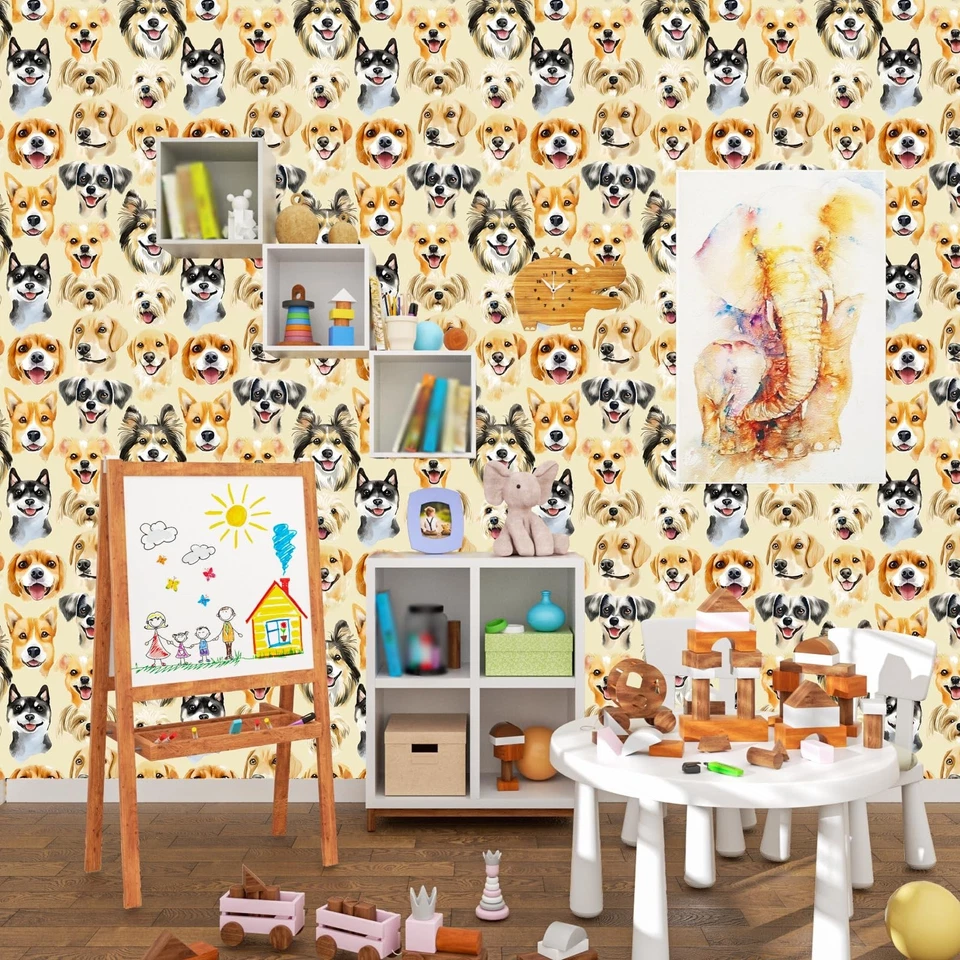 Lindo mural de pared para perros pelar y pegar papel tapiz vintage beige papel de contacto... Foto 3 de 4