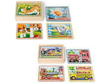 Melissa Doug Wooden Puzzles 8pk Car Train Bus Fire Truck Cat Fish Dog Bird
