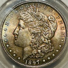 1897 P Morgan Silver Dollar ANACS MS63 VAM-11 Low/Slanted Date Nicely Toned