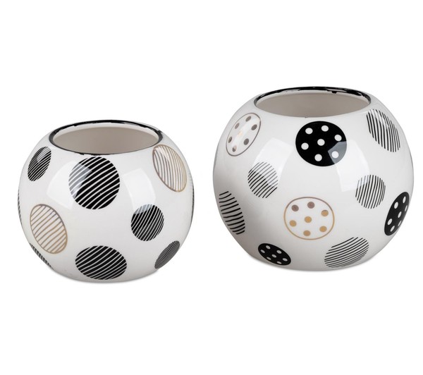 2Er Set Deko Kugelvasen Modern Trend Style H. 10 + 12Cm Schwarz Weiß Formano-image