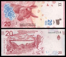 ARGENTINA 20 PESOS 2017 SUFFIX A UNC