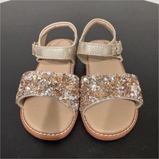 Little Girls Gold Glitter Strappy Sandals Size 8