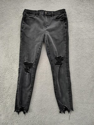 American Eagle Jeans Womens 12 Gray Hi Rise Dream Jean Jegging Distressed Hem