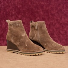 Tory Burch Women Brown Suede Zip Dress Round Toe Wedge Ankle Boots sz 10