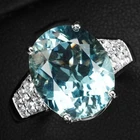 925 Sterling Silver White Gold Rings Charming Arctic Blue Aquamarine Oval 4.60Ct