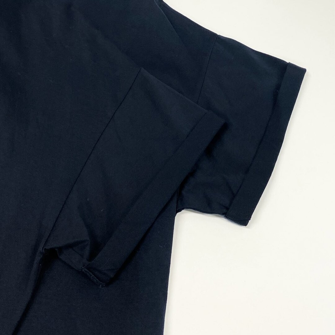 70B9 PRADA Ruffled Embellished Short Sleeve Tops L Navy Cotton Women Used AYAN-0 thumbnail 5