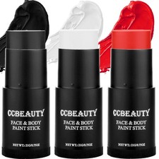 CCBeauty Halloween Clown Makeup Kit, White Black Red Face Body Paint Stick, Crea