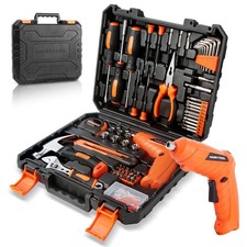 140 Piece Mechanic Tool Set, Portable Tool Box with Cordless Drill, Home Repa...