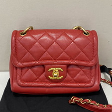 Chanel Classic Square Mini Flap Bag Red Gold Hardware Chain Shoulder Bag