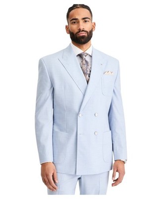 Tayion Mens Classic fit Double Breasted Suit Jacket Blazer 42 R Light Blue Solid