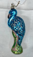 Vtg Blown Glass Blue Flamingo 7  Radko Bird Christmas Ornament