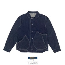 Mens Women Japan Blue Denim Coat Jacket Big Pockets Unisex Work Shirt Jacket