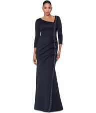 XSCAPE Womens Ruched Off Shoulder Gown Dress, Black, 4
